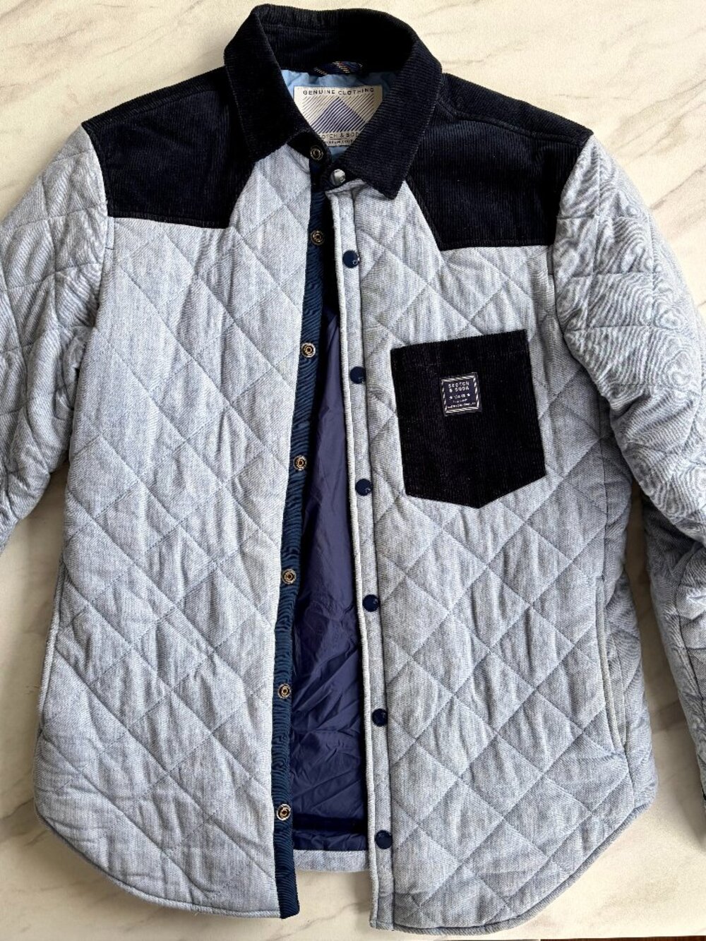 Scotch & Soda Men''s Quilted Chambray Corduroy Yoke Shacket Jacket